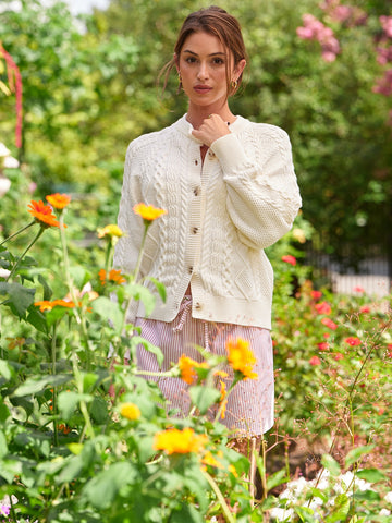 525 America Raven Cable Cardigan in Chalk