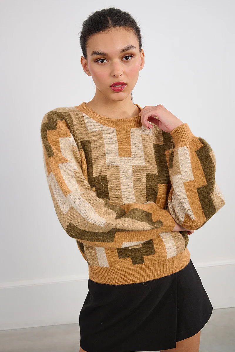 Molly Bracken Khaki Print Knit Sweater