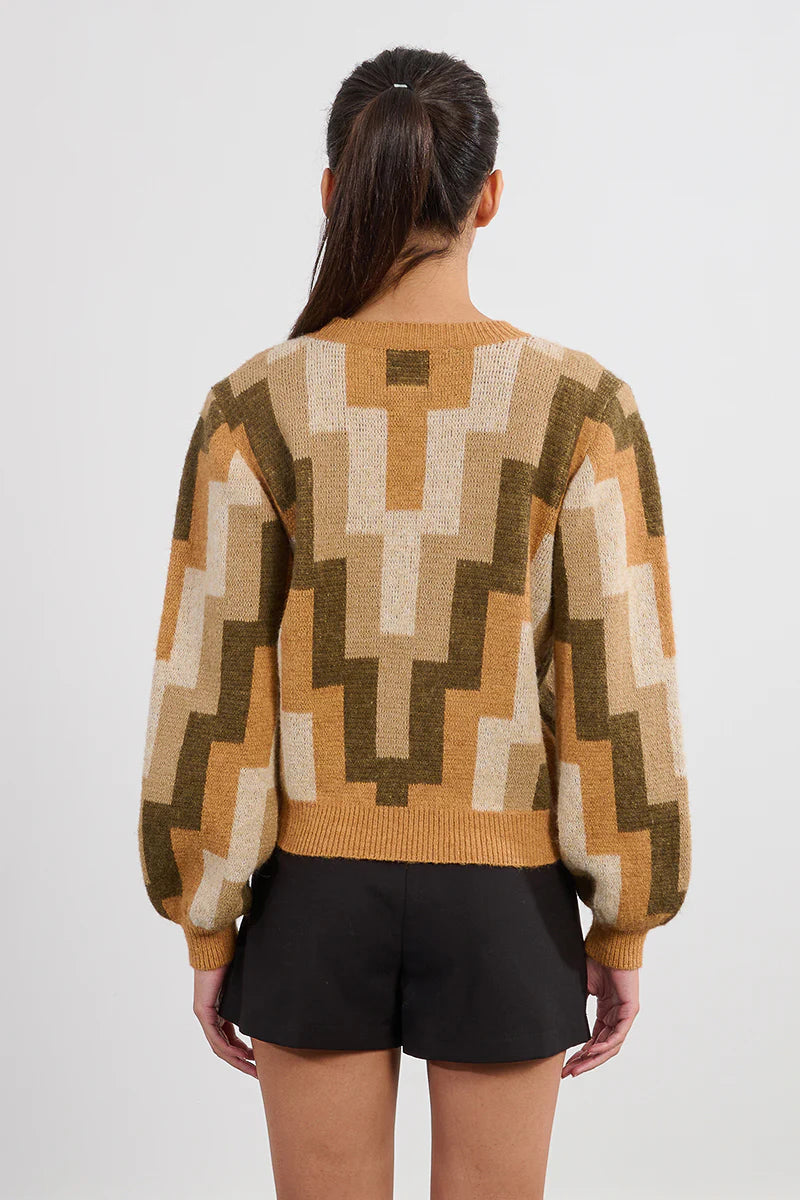 Molly Bracken Khaki Print Knit Sweater