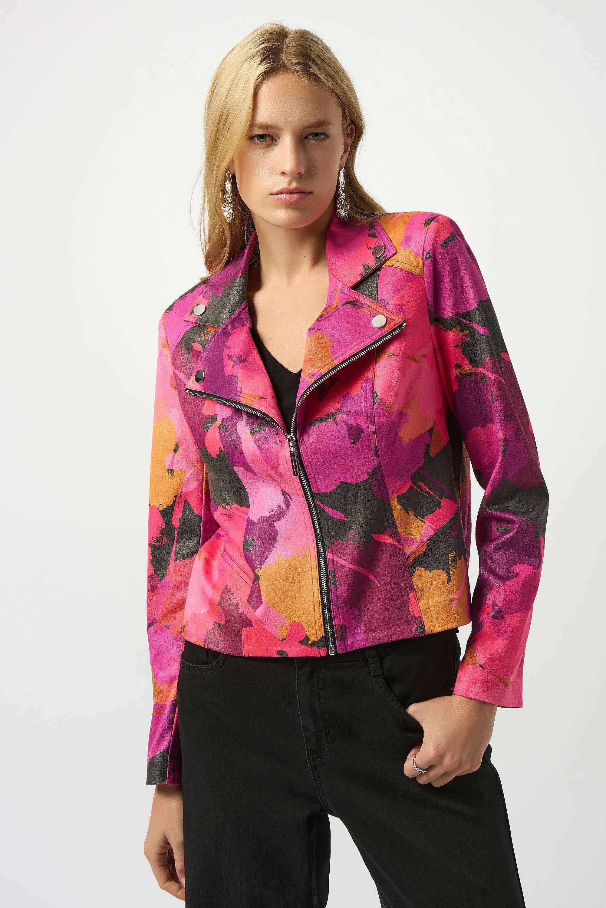 Joseph Ribkoff Foiled Faux Suede Abstract Print Jacket