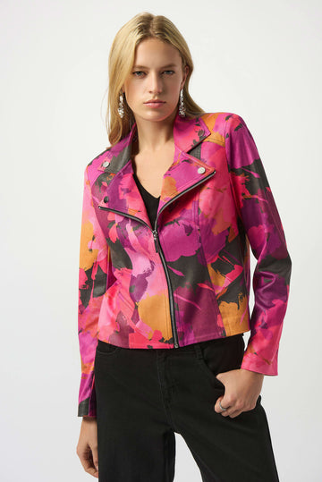 Joseph Ribkoff Foiled Faux Suede Abstract Print Jacket
