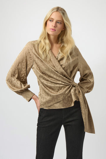 Joseph Ribkoff Satin Animal Print Wrap Top
