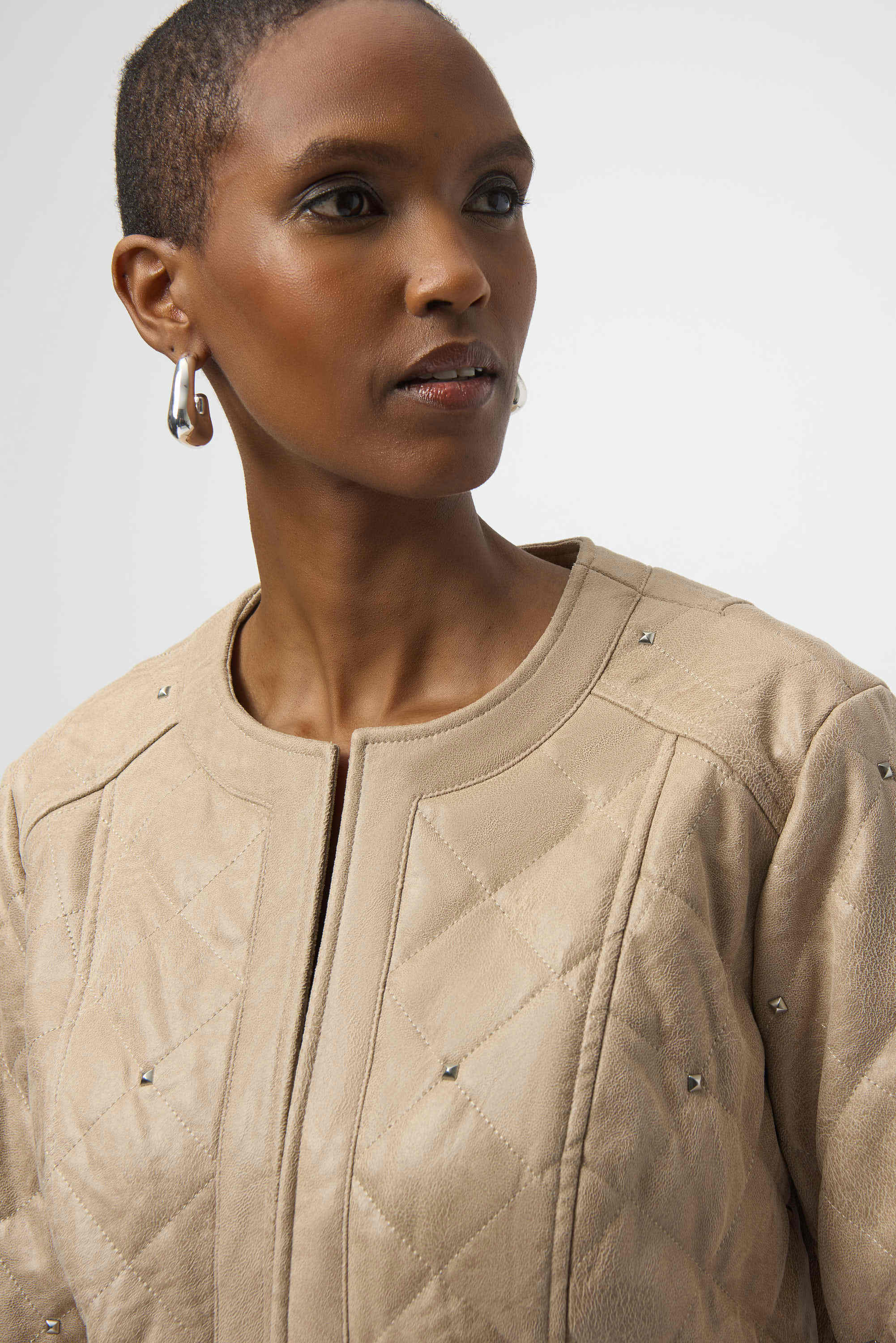 Joseph Ribkoff Foiled Faux Suede Diamond Quilt Studded Jacket