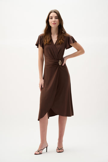 Joseph Ribkoff Silky Knit Wrap Dress with Ruffled Sleeves