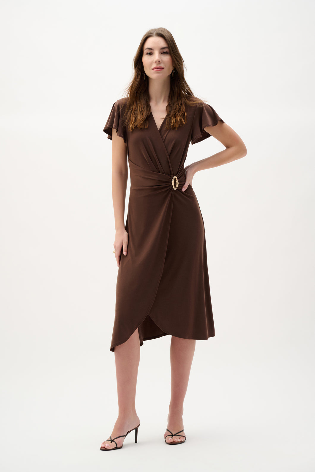Joseph Ribkoff Silky Knit Wrap Dress with Ruffled Sleeves