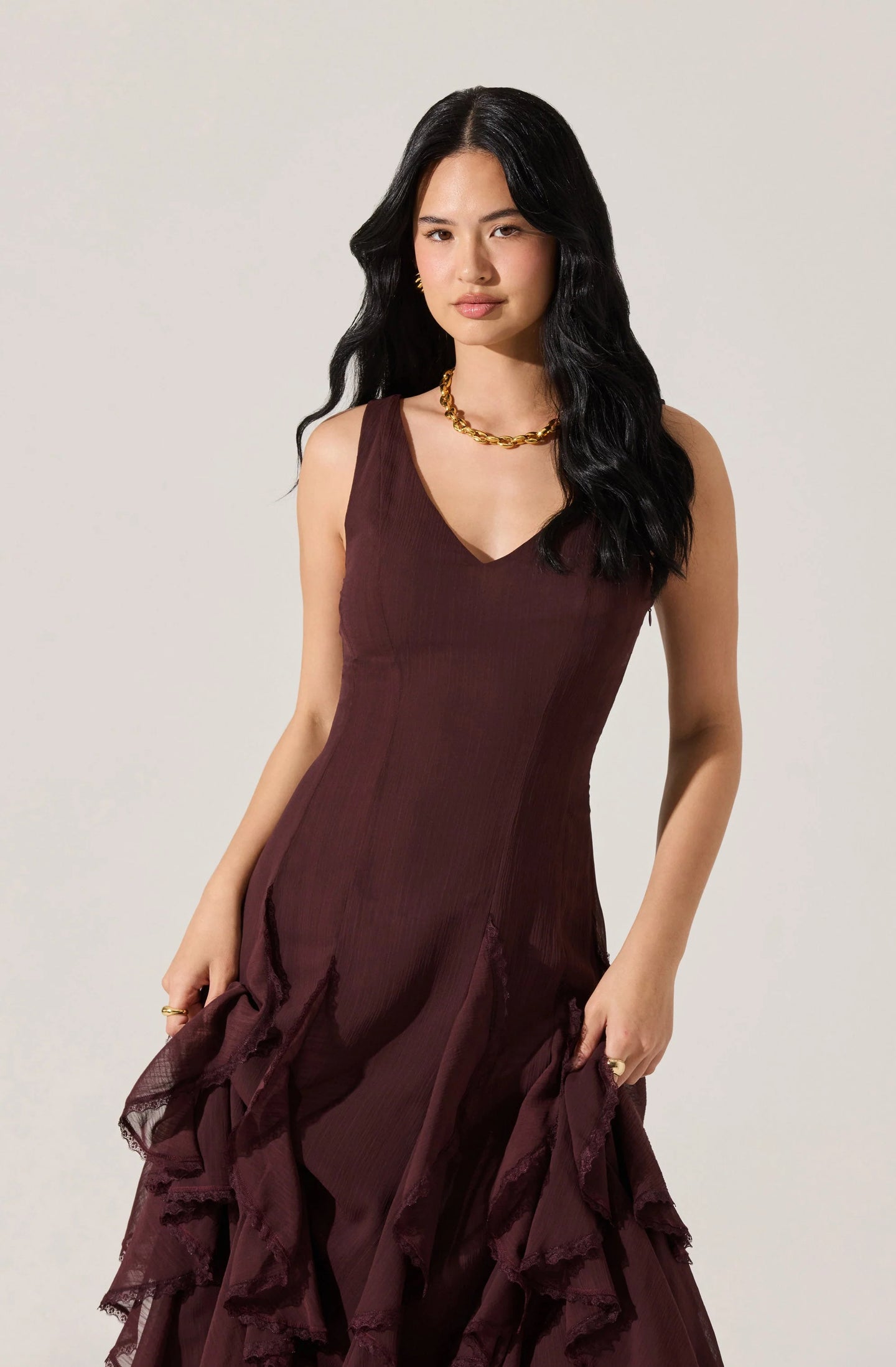 ASTR Philomene V-Neck Ruffle Trim Dress