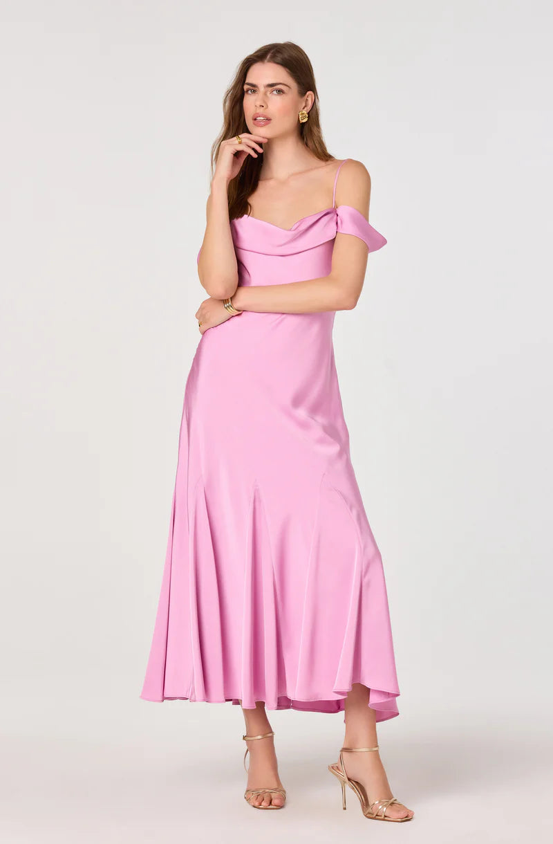 Astr Araxie Satin Off-Shoulder Midi Dress