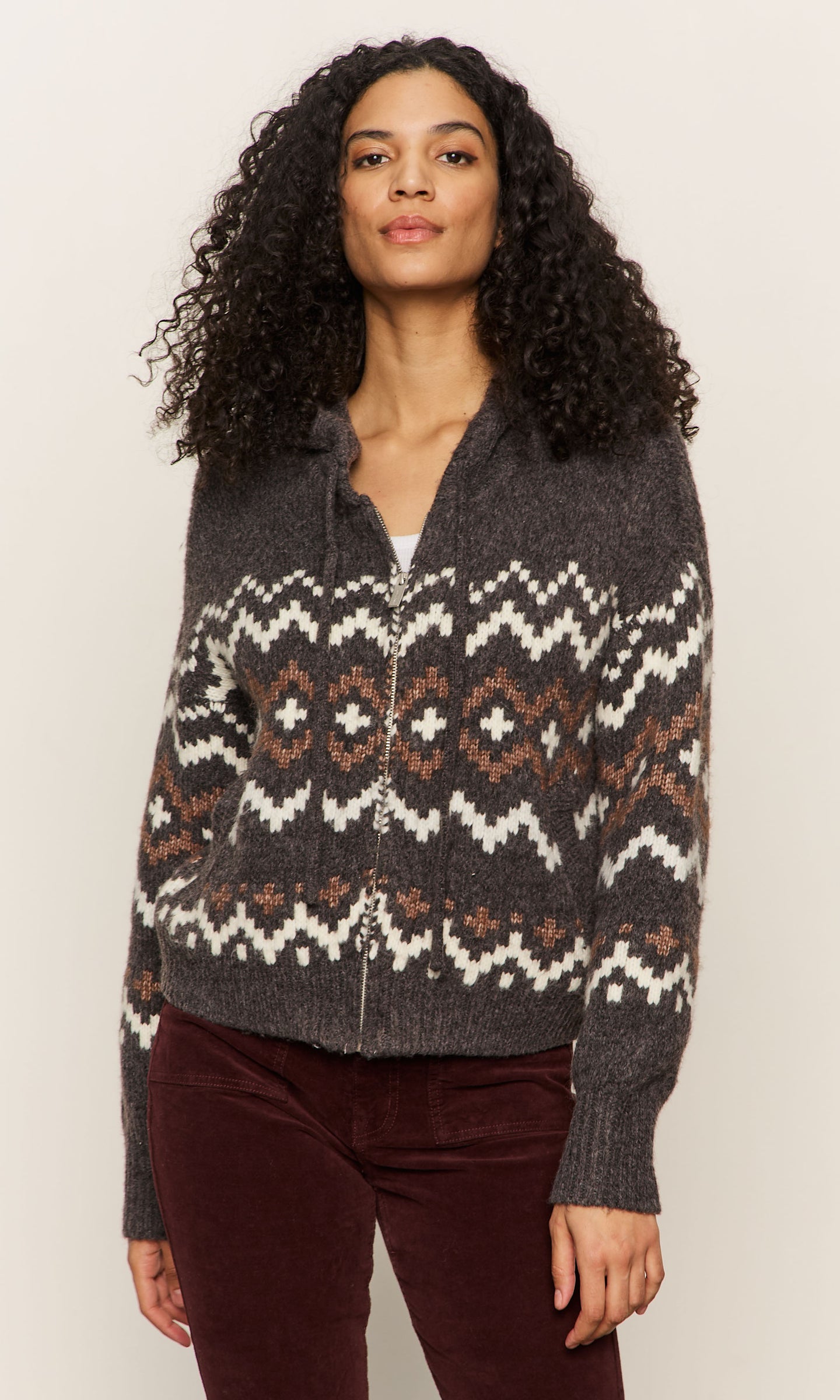 Sanctuary Zip-Up Fairisle Hoodie Sweater