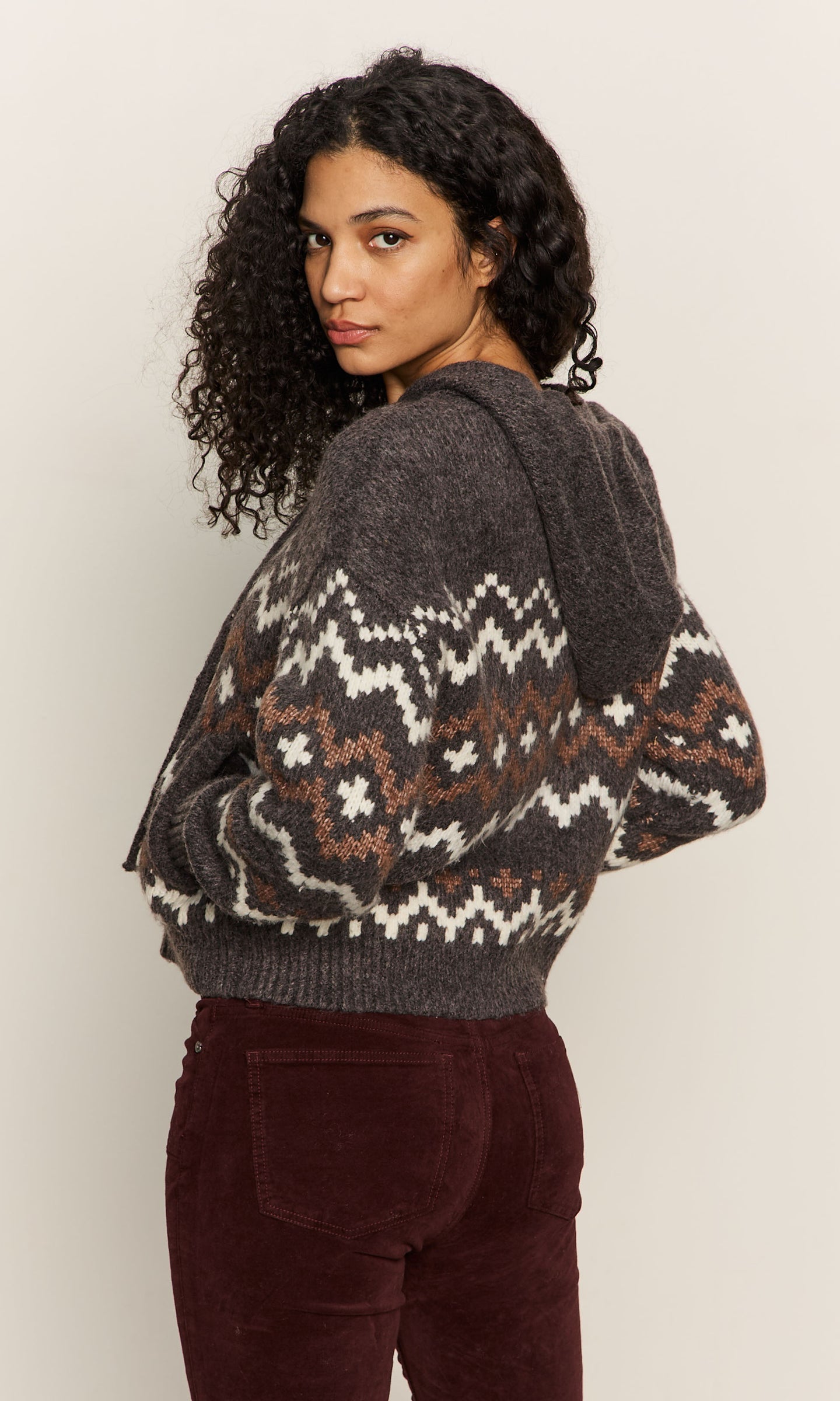 Sanctuary Zip-Up Fairisle Hoodie Sweater