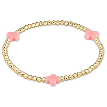 Signature Cross 3mm Gold Bracelet - Pink
