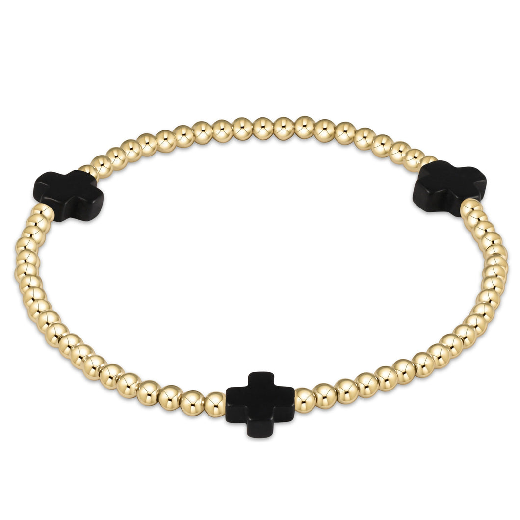 Signature Cross 3mm Gold Bracelet - Onyx