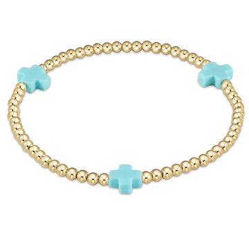 Signature Cross 3mm Gold Bracelet - Turquoise