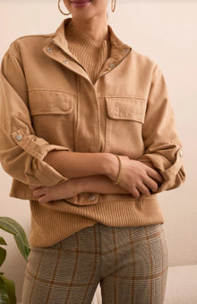 Zip Front Jacket with Double Pockets - Ice Latte