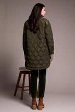 Long Quilted Button-Up Spruce Jacket with Pockets