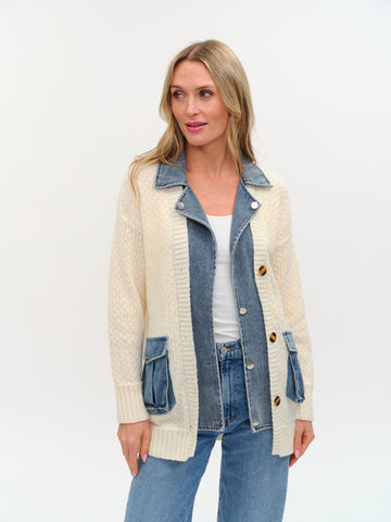 Rachel Mixed Media Denim Cardigan