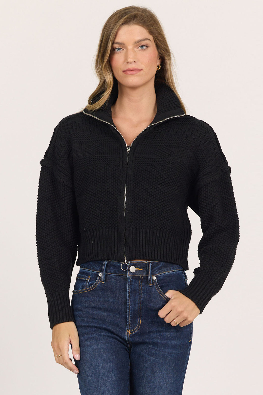 Dear John Chalet Black Cropped Zip-Front Cardigan