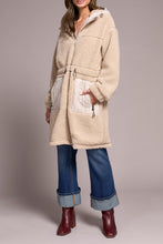 Faux Sherpa Zip-Front Hooded Coat With Drawcord
