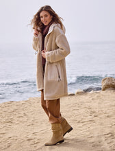 Faux Sherpa Zip-Front Hooded Coat With Drawcord