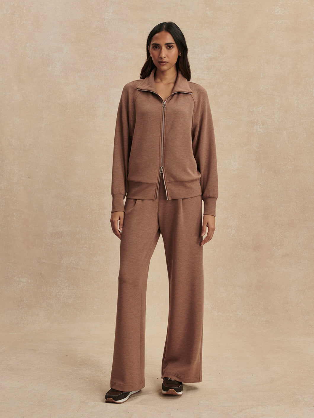 Varley-Golden Bronze Marl Tyde Zip Through Sweat