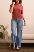 Tribal Funnel Neck Elbow Sleeve Knit Top