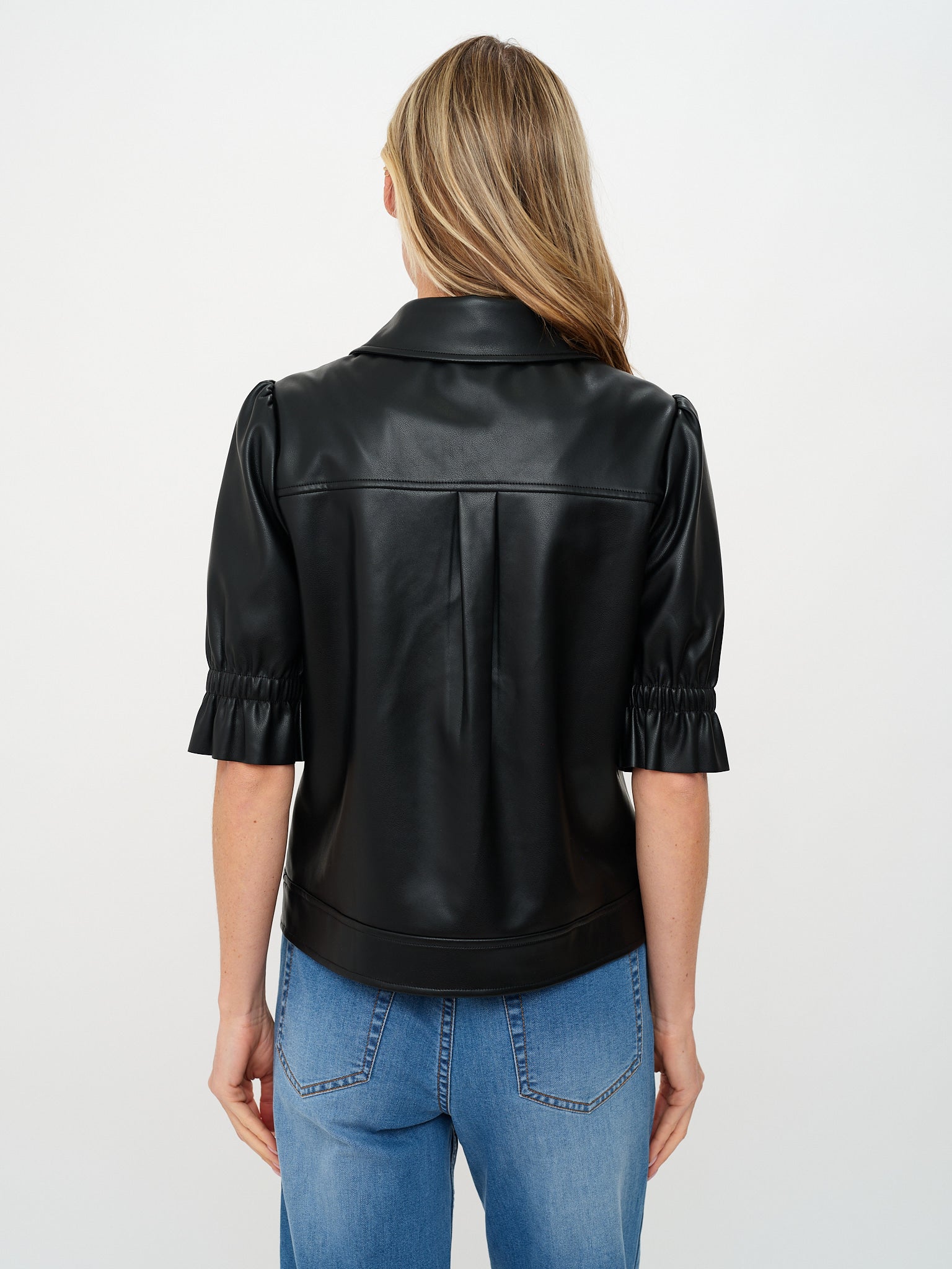 Jennifer Faux Leather Flutter Sleeve Jacket