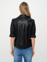 Jennifer Faux Leather Flutter Sleeve Jacket