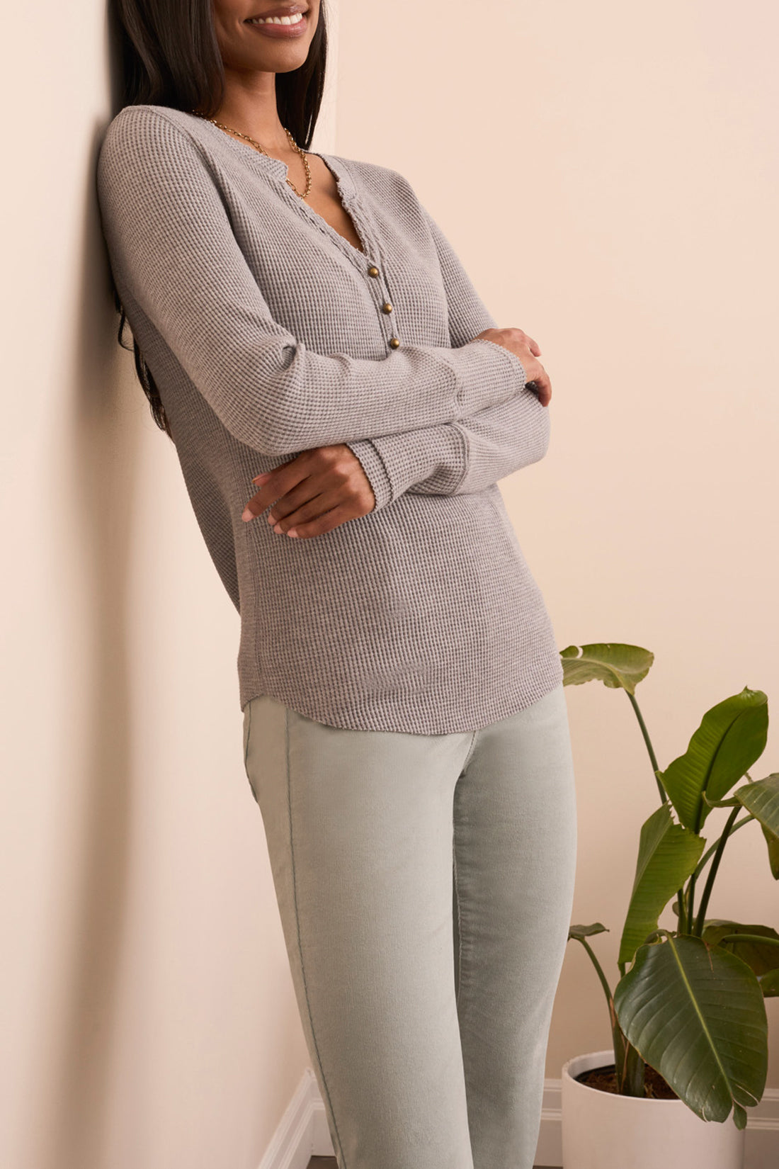 Waffle Knit Henley Top