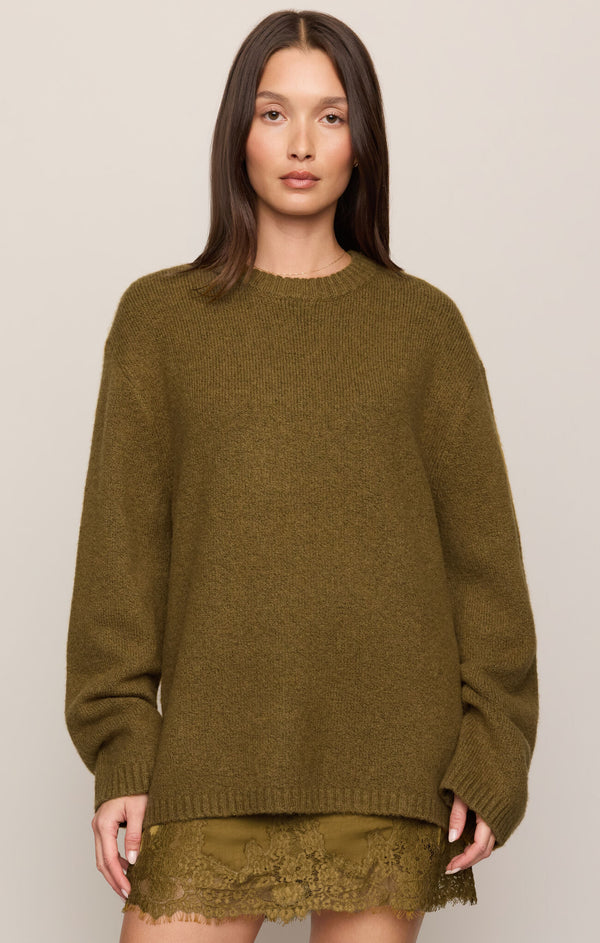 Golden Sage Chill Mode Sweater by z supply in golden sage worn by model
