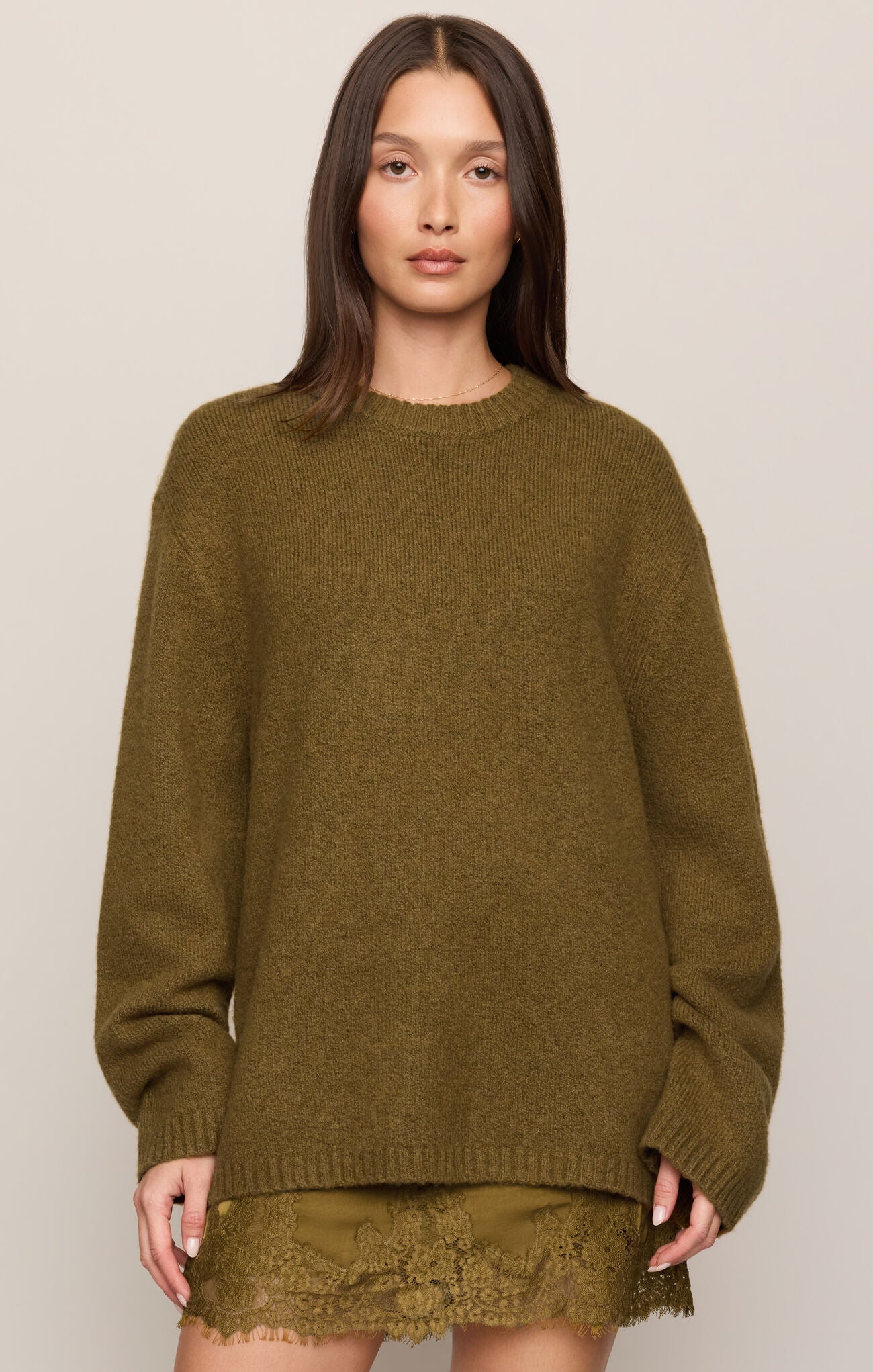 Golden Sage Chill Mode Sweater by z supply in golden sage worn by model