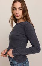 Oxford Blue Arlet Mini Thermal Top by z supply in textured dark blue with long sleeves and a fitted silhouette