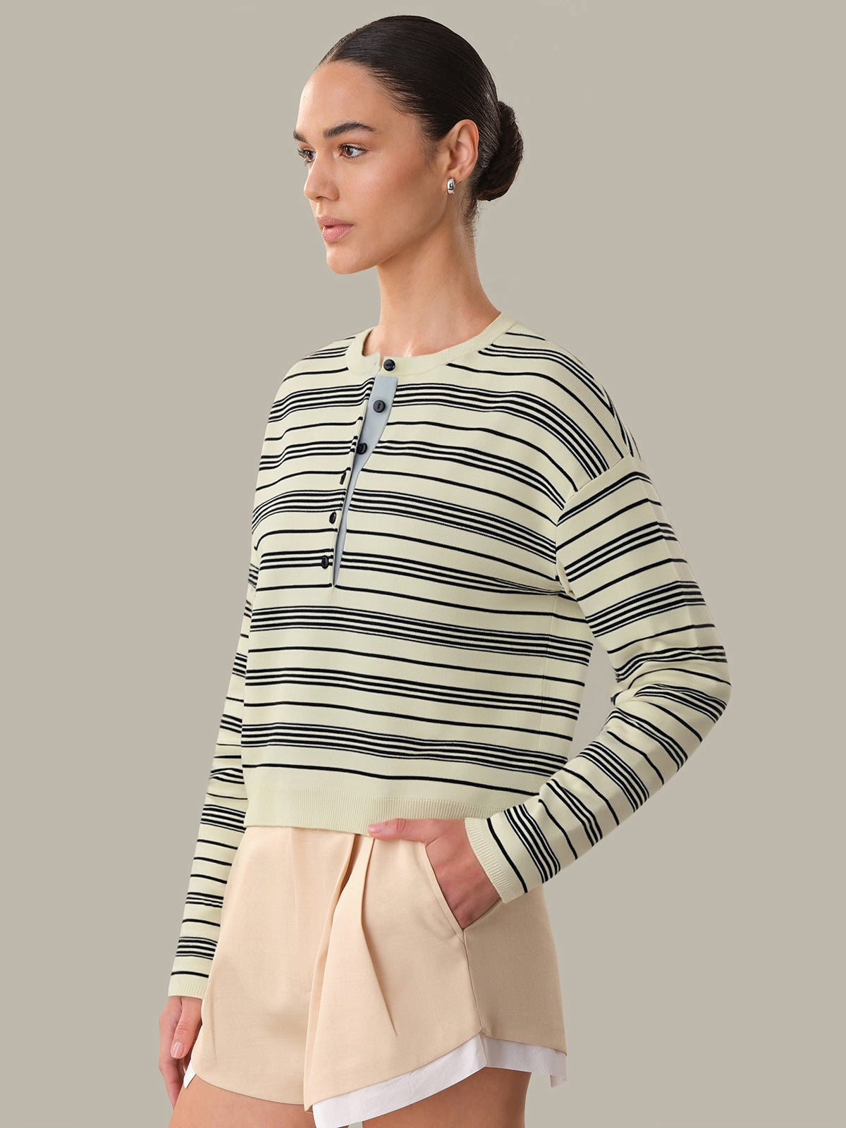 Lemon Icing Combo Vivienne Stripe Drop Shoulder Henley