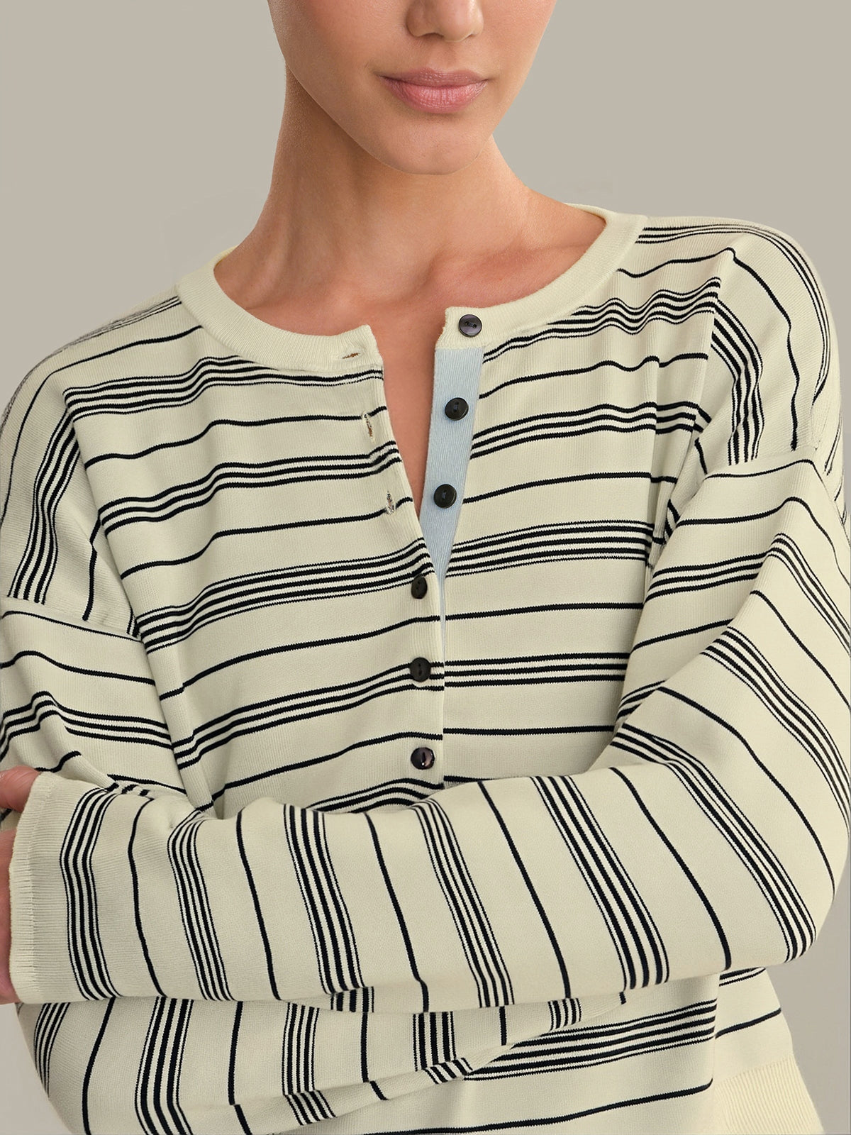 Lemon Icing Combo Vivienne Stripe Drop Shoulder Henley