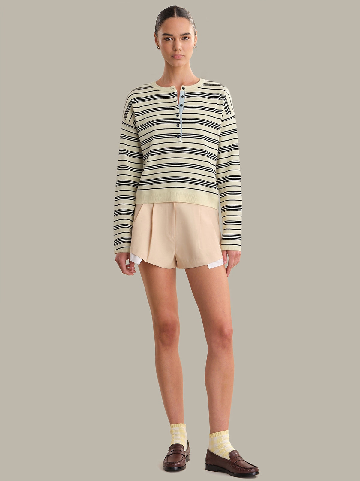 Lemon Icing Combo Vivienne Stripe Drop Shoulder Henley