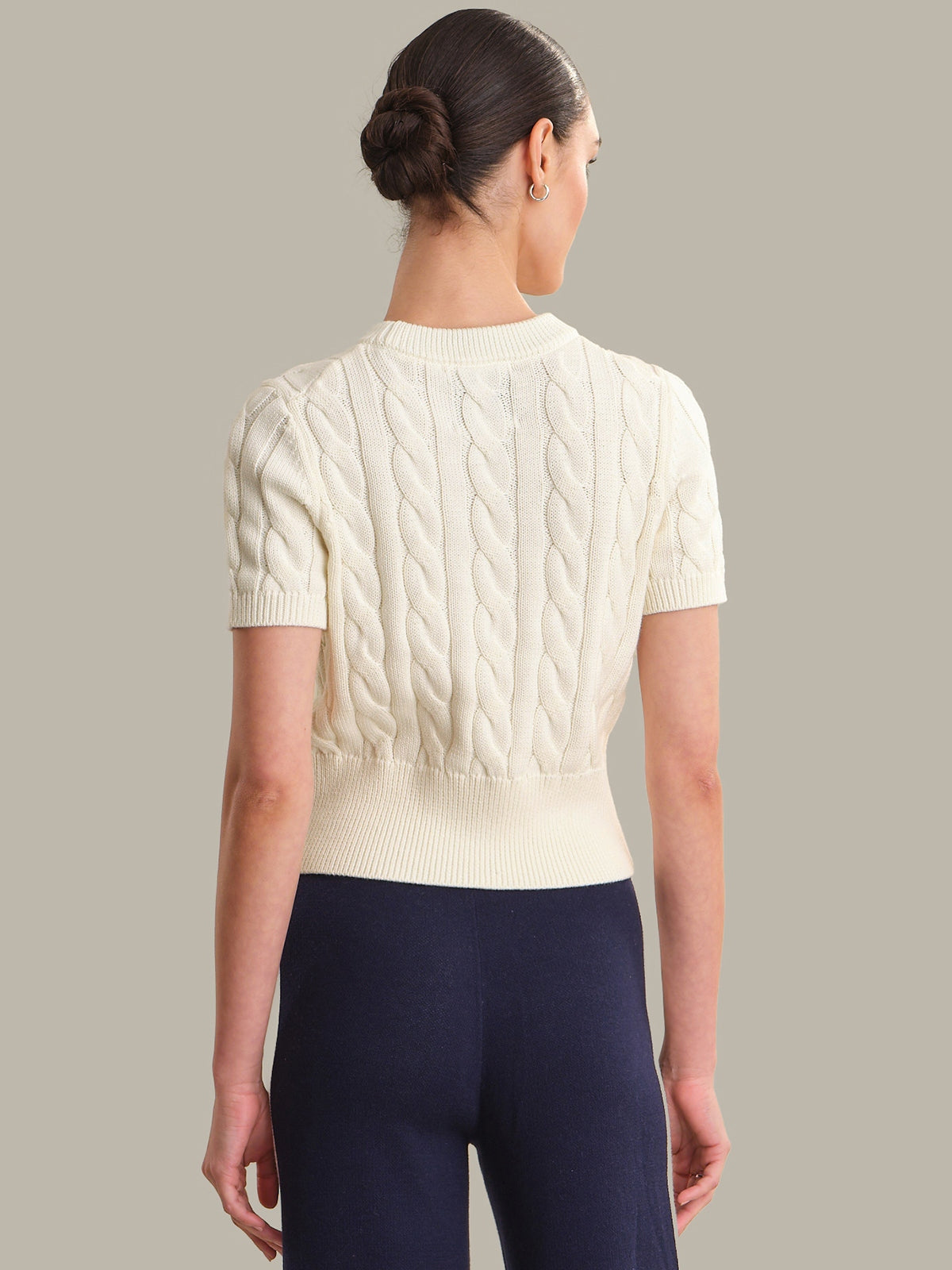 Chalk Sky Cable Crew Neck Pullover