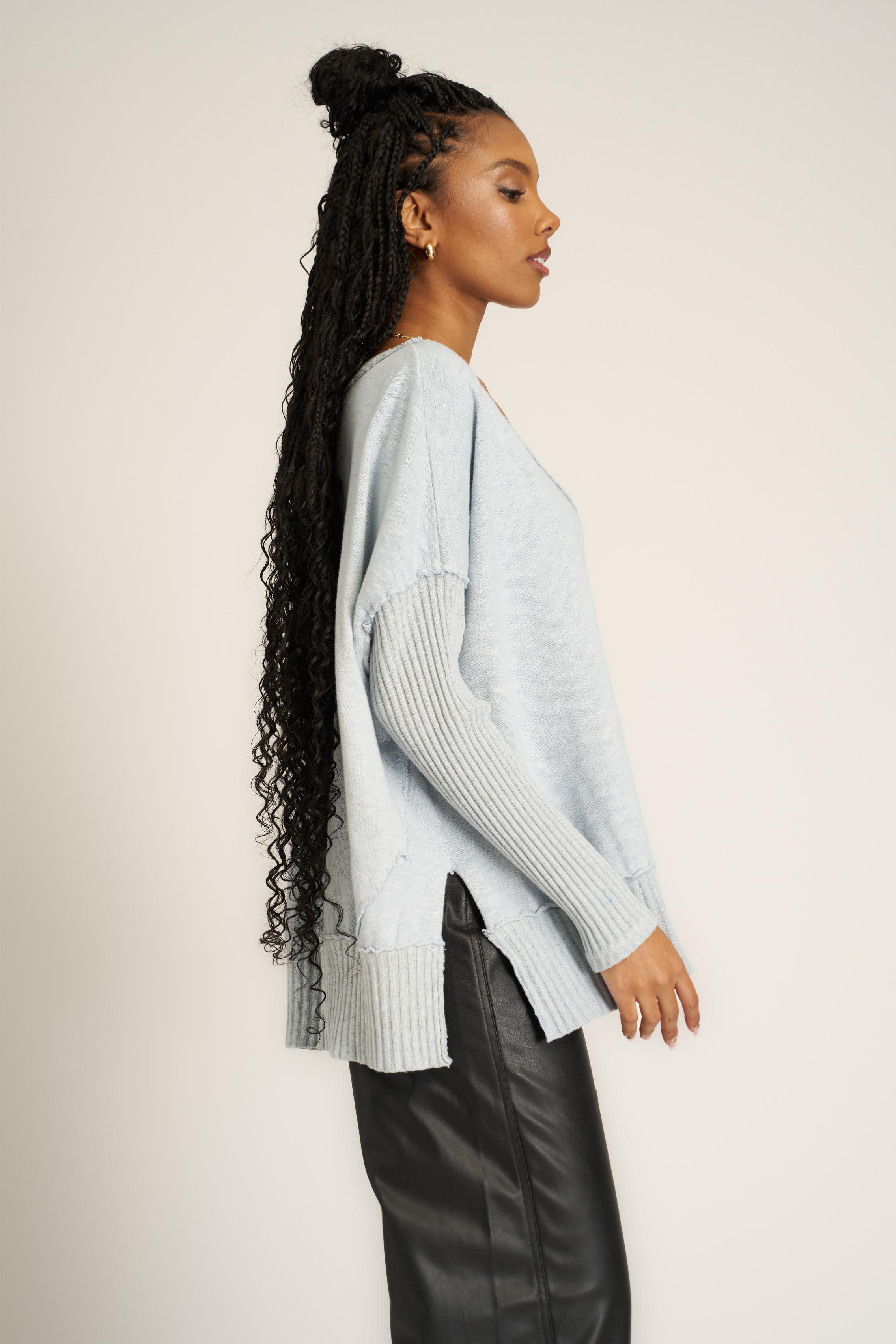 Quinn Mixed Fabric Oversized Pullover