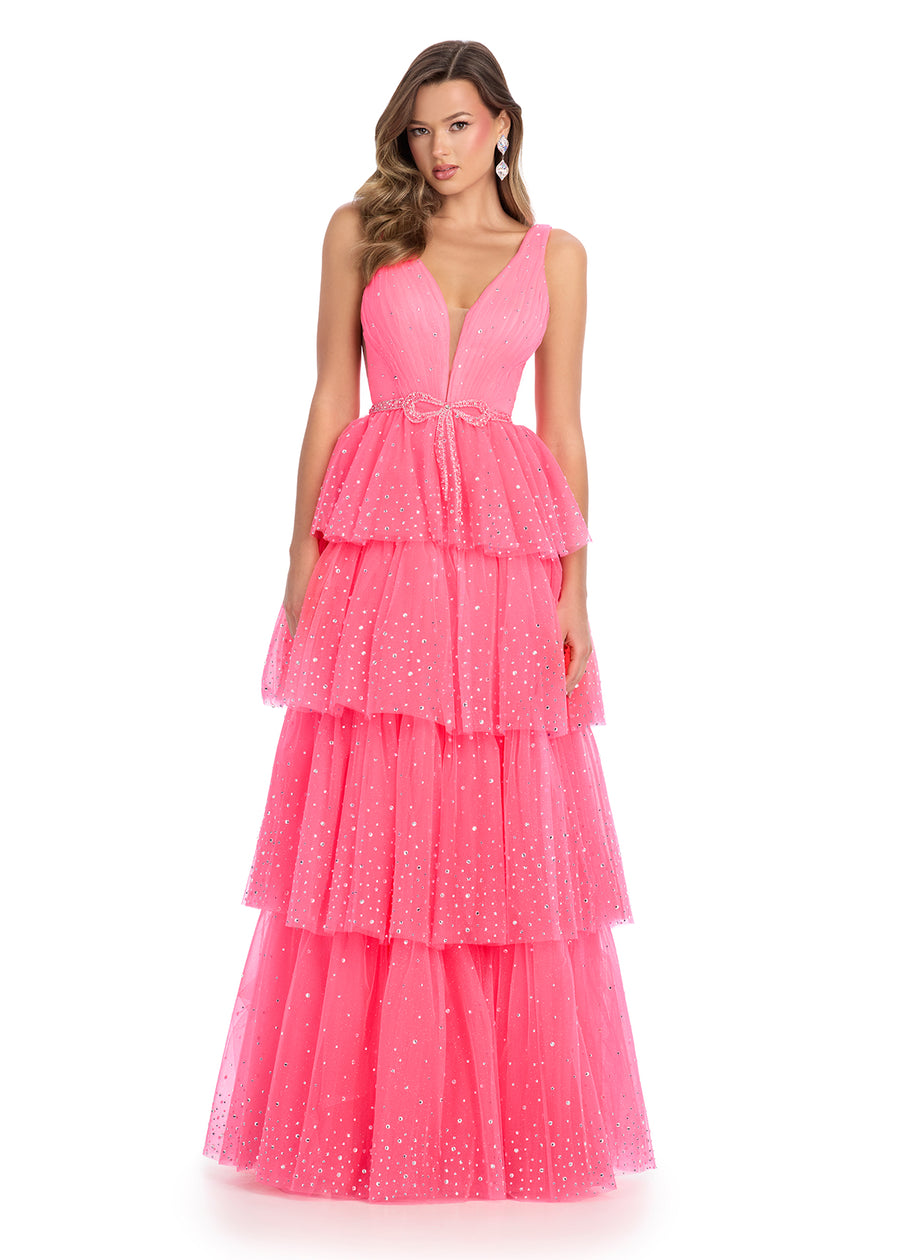 strapless open back dress Starry Mesh Tulle Black Fairy V Neck A line Long Prom Dress GJS329 – Anna  PromDress main image 1
