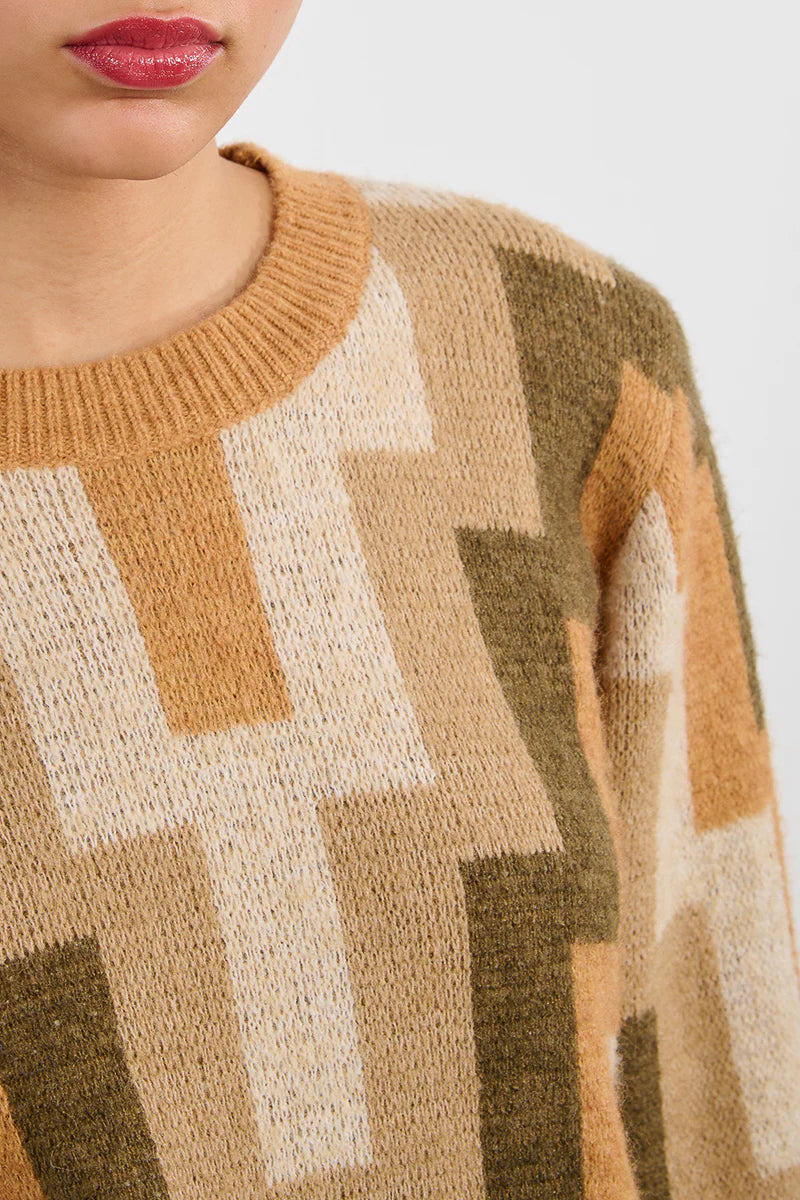 Molly Bracken Khaki Print Knit Sweater