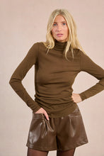 Molly Bracken Khaki Turtleneck with slim fit, fine mesh knit, and long sleeves.
