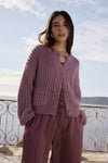 Molly Bracken Mauve Cardigan in oversized chunky knit with balloon sleeves, button front, and patch pockets