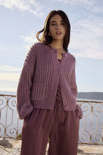 Molly Bracken Mauve Cardigan in oversized chunky knit with balloon sleeves, button front, and patch pockets