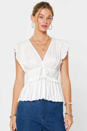 Pleated Peplum V-Neck Blouse