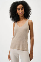 JOSEPH Ribkoff Metallic Knit Rhinestone Tank in beige with scoop neck and sleeveless design