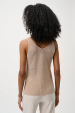 JOSEPH Ribkoff Metallic Knit Rhinestone Tank shown from the back in beige metallic knit fabric