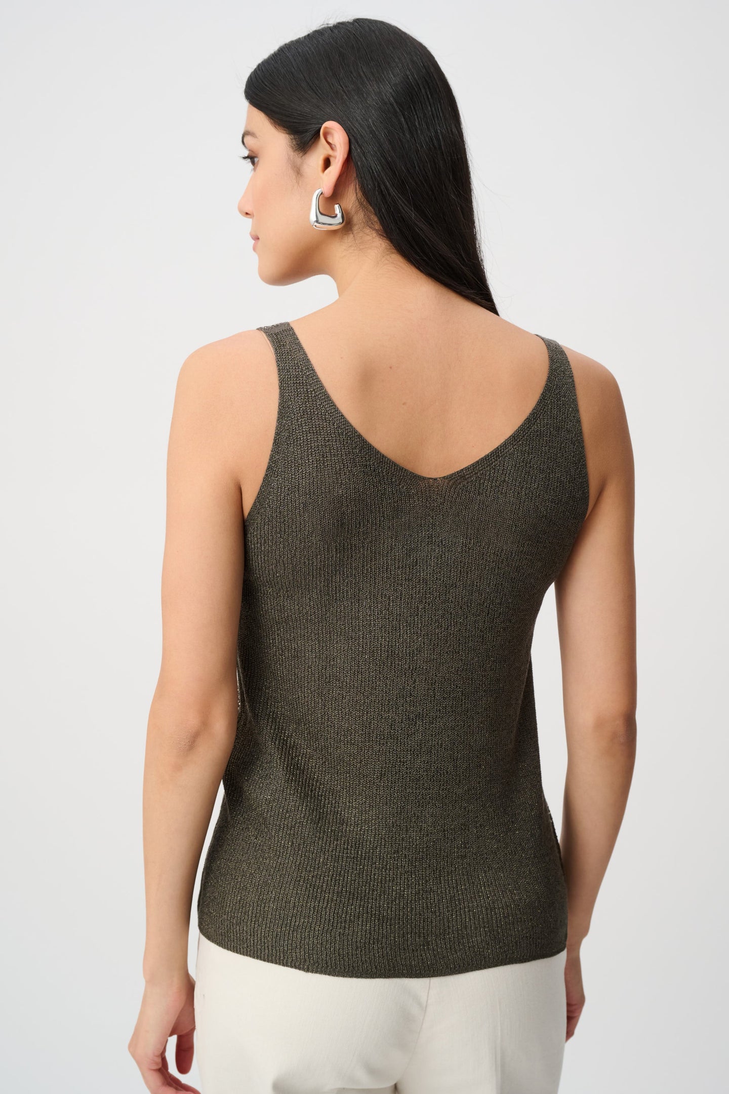 JOSEPH Ribkoff Metallic Knit Rhinestone Tank shown from the back