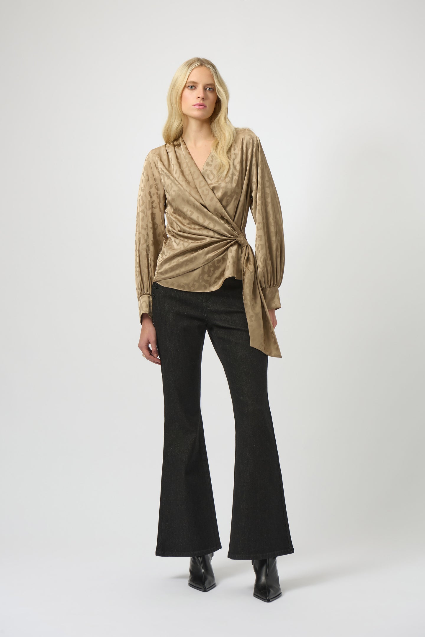 Joseph Ribkoff Satin Animal Print Wrap Top