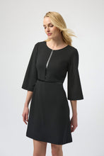 Joseph Ribkoff Scuba Crepe and Leatherette A-Line Dress