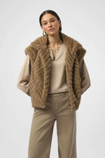 Joseph Ribkoff Chevron Faux Fur Mock Neck Vest