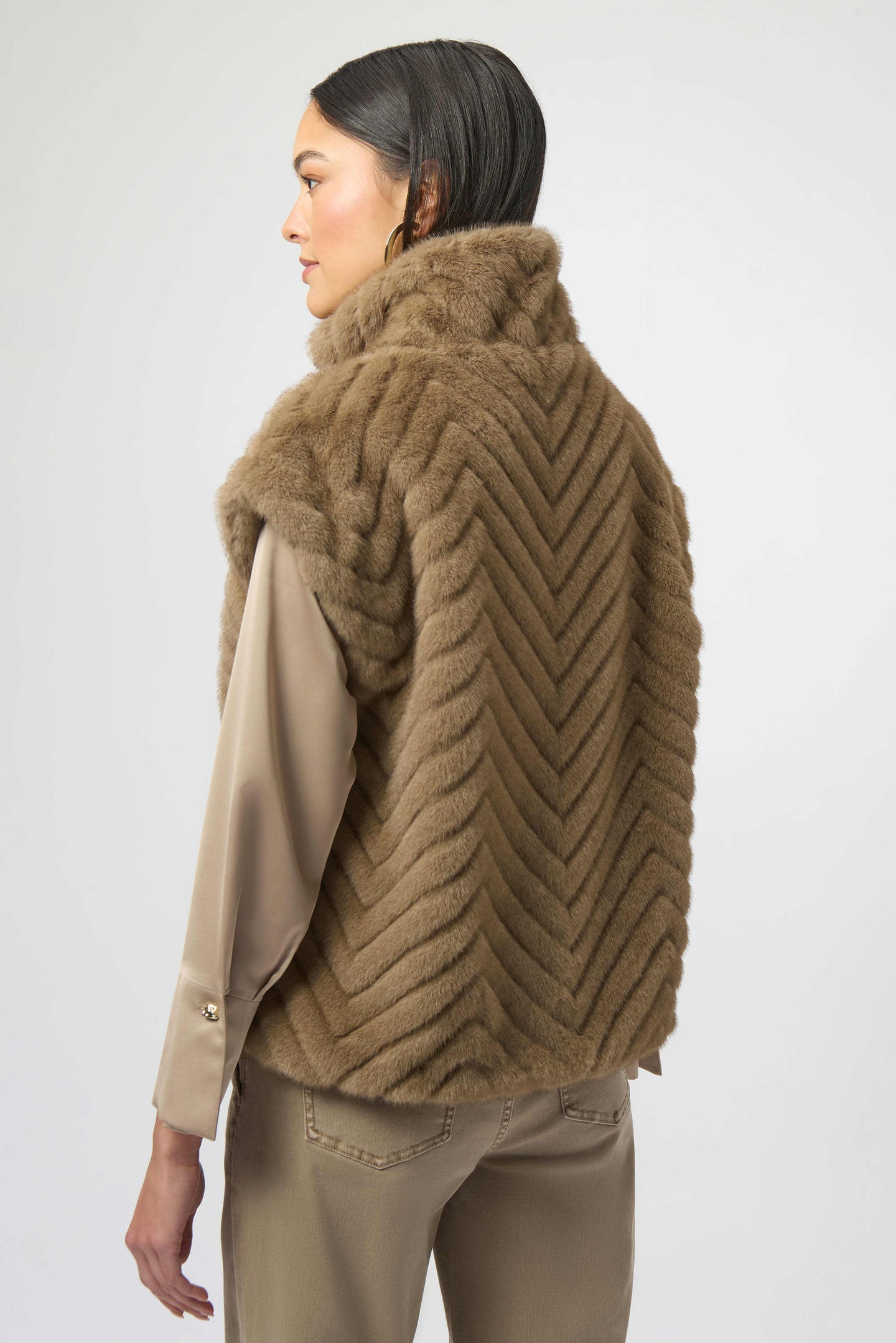 Joseph Ribkoff Chevron Faux Fur Mock Neck Vest