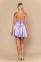 E Young Homecoming Dress Style 26176 by Ed Young lavender strapless dress with lace up back and bow