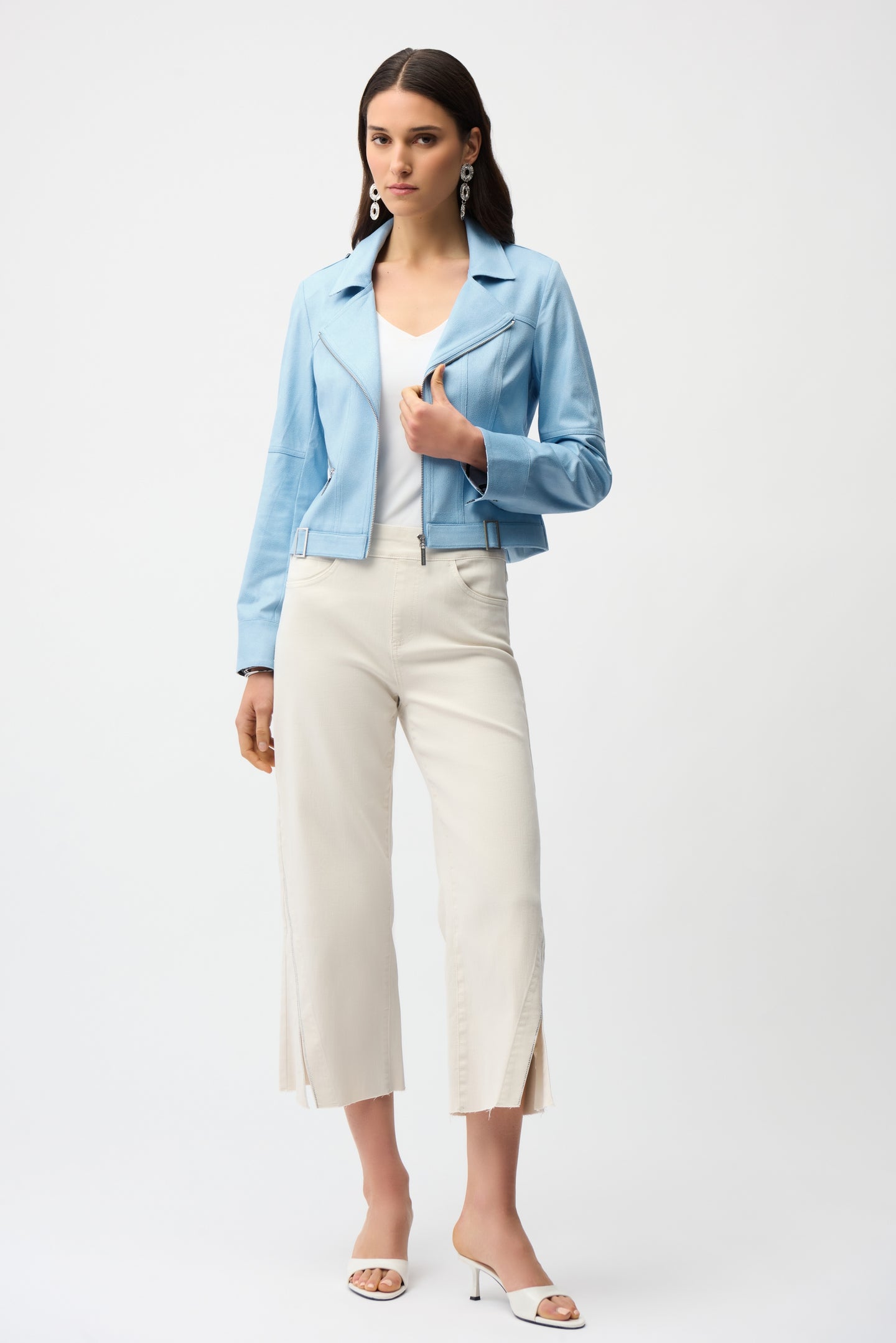 Joseph Ribkoff Foiled Faux Suede Fitted Jacket with Decorative Buckles